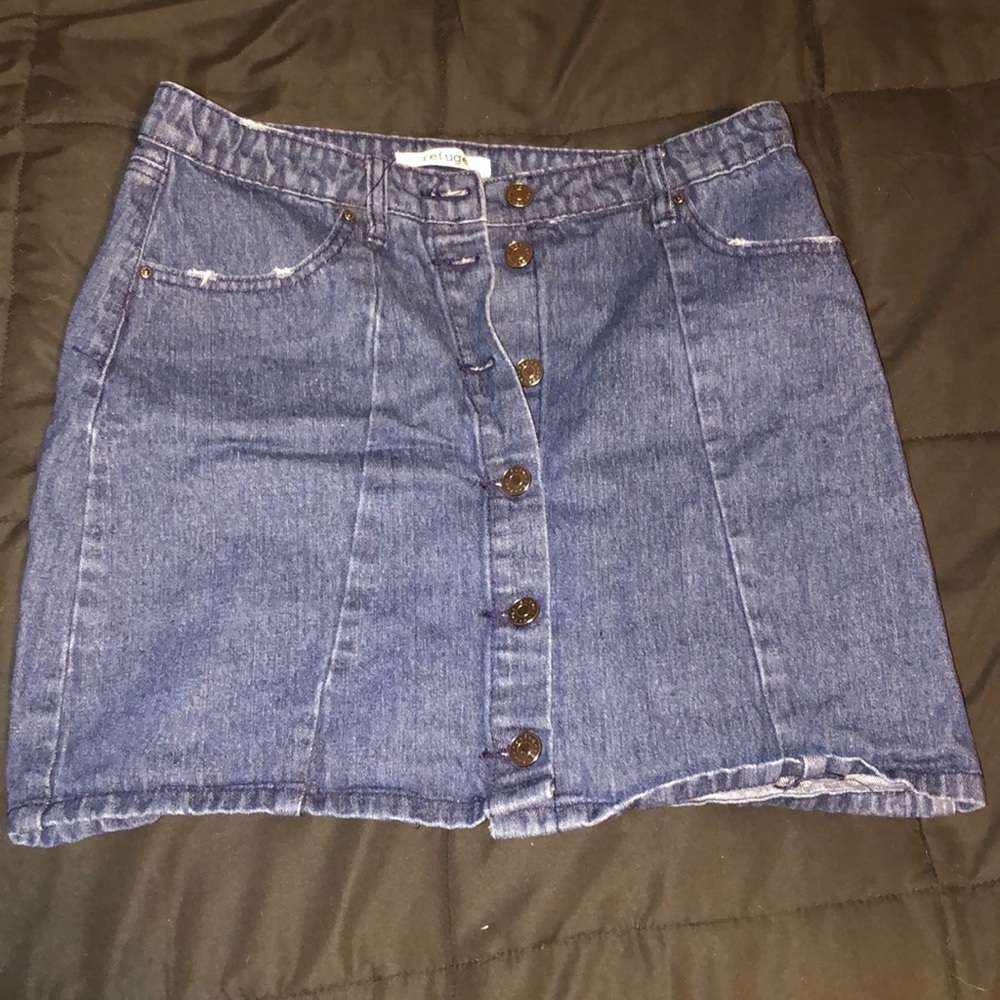 Dark Wash Denim Button-Down Skirt